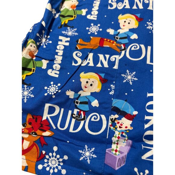 Rudolph The Red Nosed Reindeer Scrub Top Misfit Toys 100% Cotton Blue Size M - Picture 2 of 4